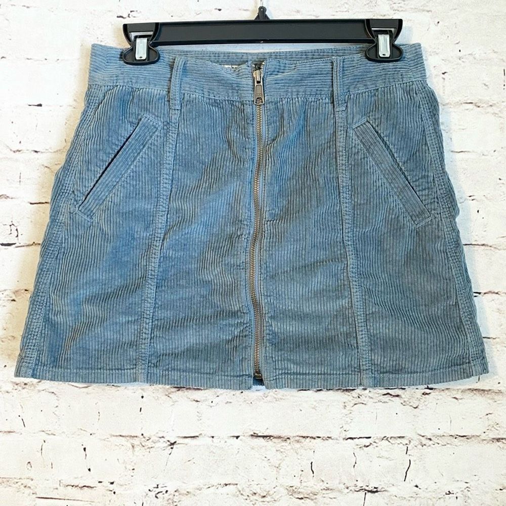 American Eagle Corduroy Mini Skirt Full Zip Steel Blue Womens size 4 High Rise